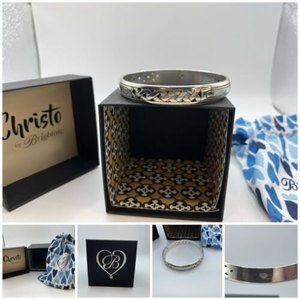 Christo By Brighton Silvertone Bangle Bracelet In Box With Dust Jewelry Bag